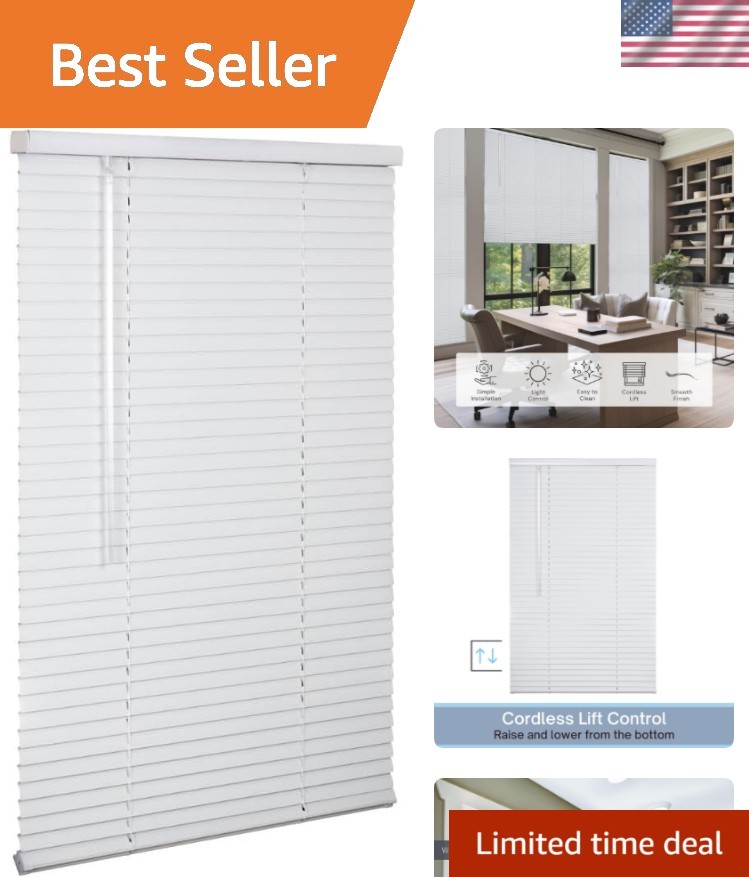Cordless 1″ Aluminum Mini Blind 46″ Wide x 60″ Long, White, Room Darkening Me…