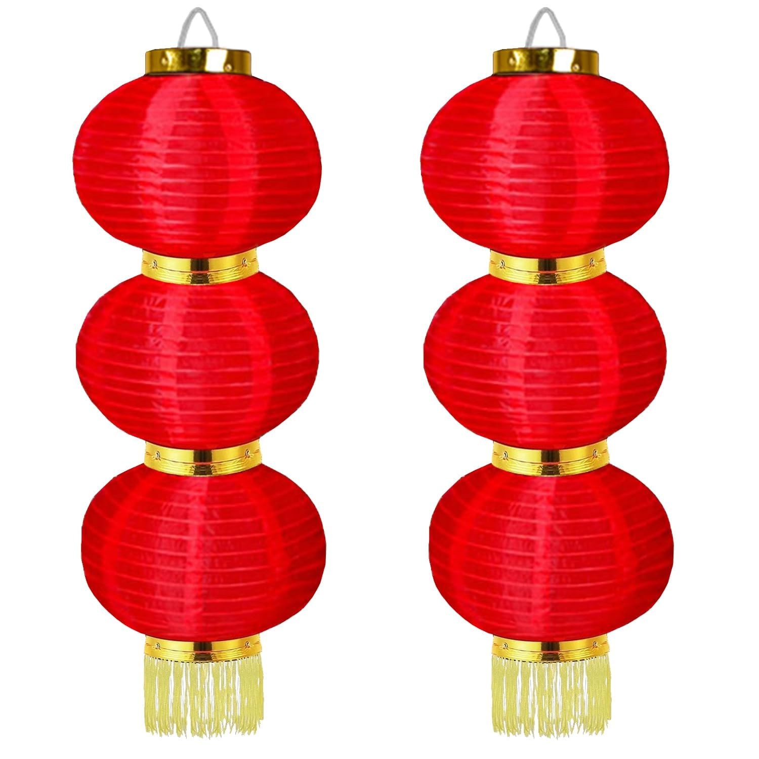 Chinese New Year Decorations 2 Sets Red Fabric Lanterns Decorative Hanging La…