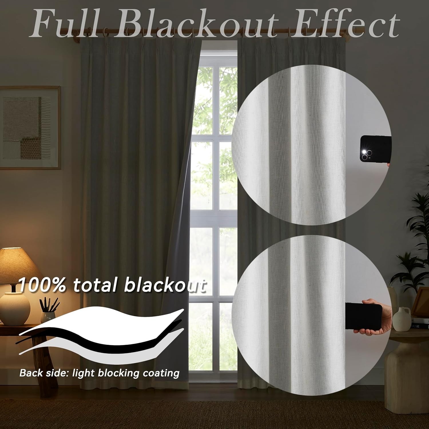 Pinch Pleat Linen Blend Curtains 108 Inch Long,Custom Made Floor to Ceiling Leng