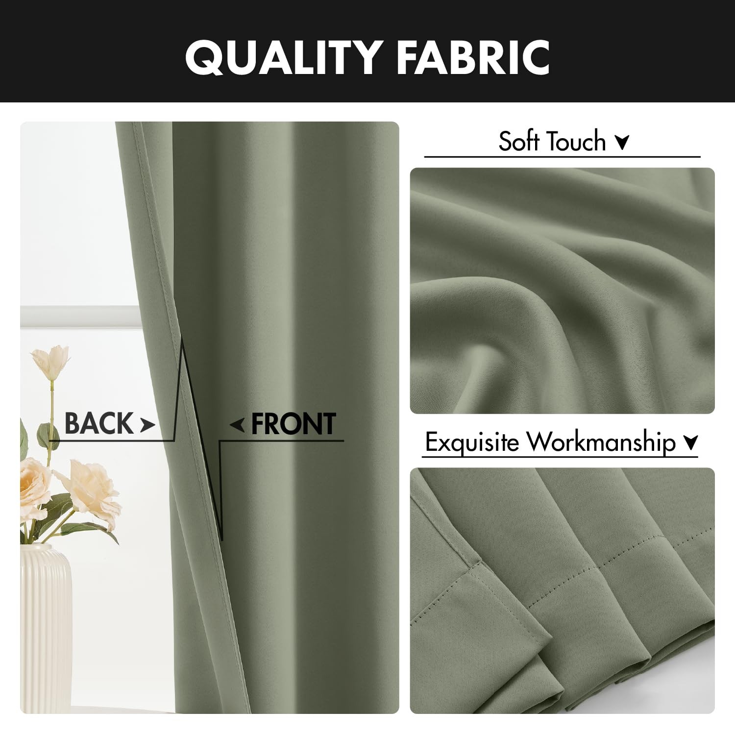 Blackout Curtains 4 Panels Sets Sage Green 63 Inch Length, Top and Bottom Rod…