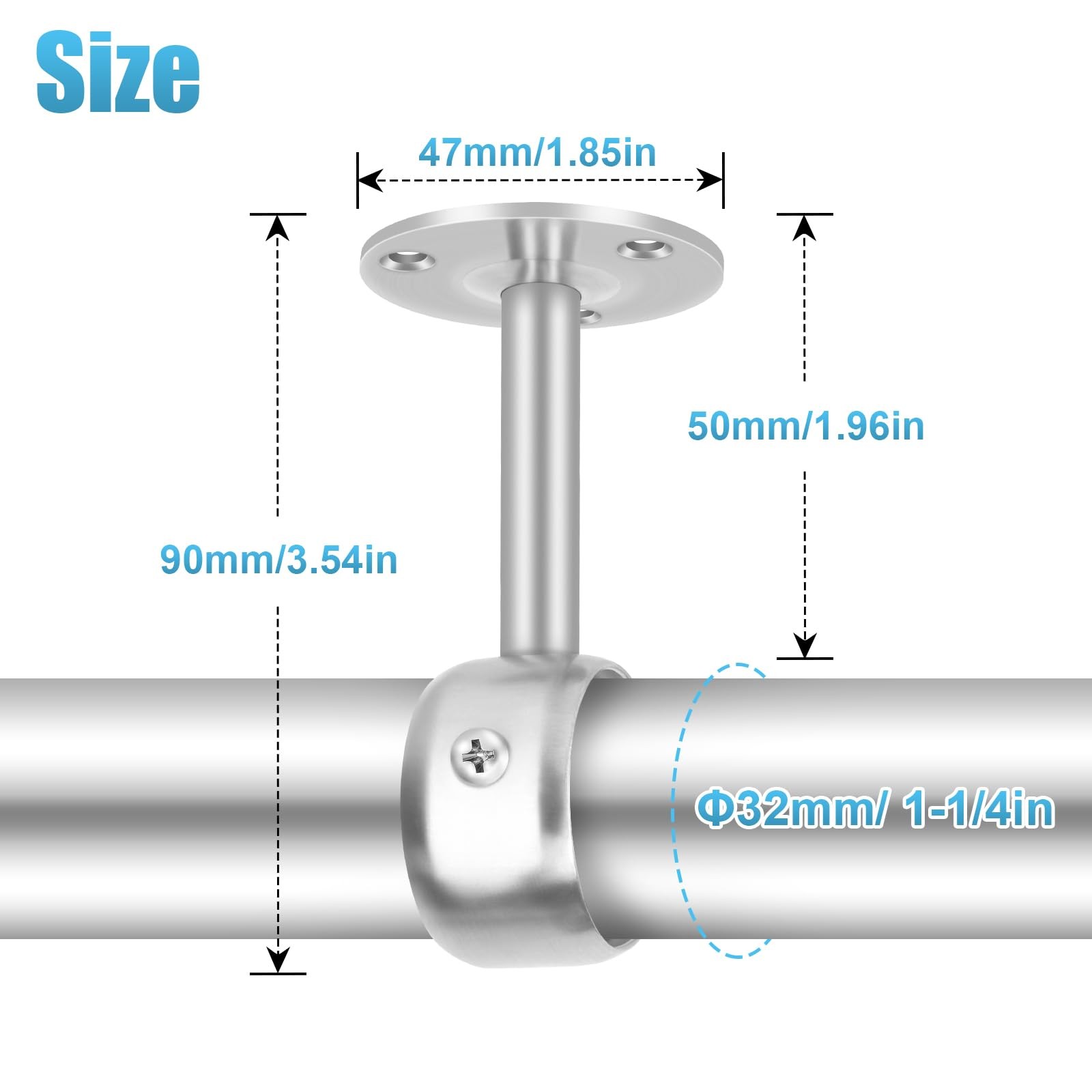 3 PCS Heavy Duty Silver Ceiling Mount Window Curtain Rod Bracket Hook 1 1/4 In
