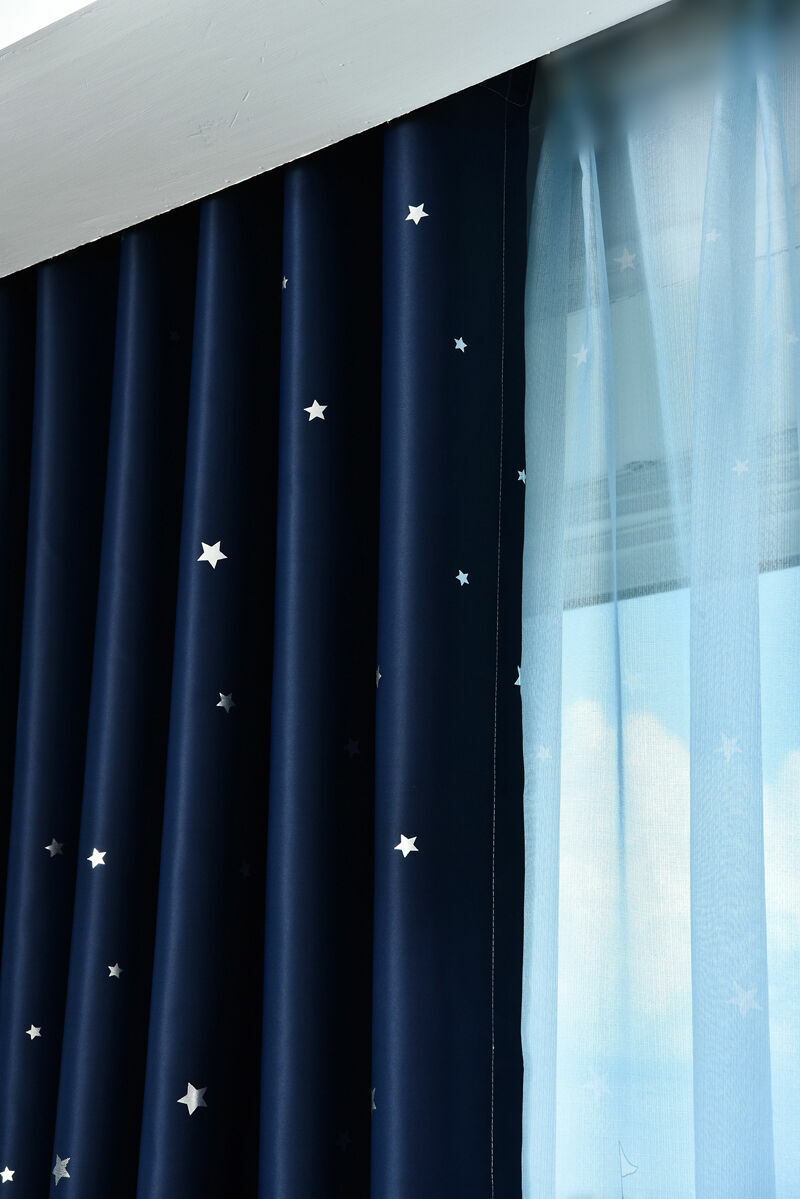 Water Castle Silver Plating Blockout Dark Blue Cloth Curtains Sheer 1 Panel 96″
