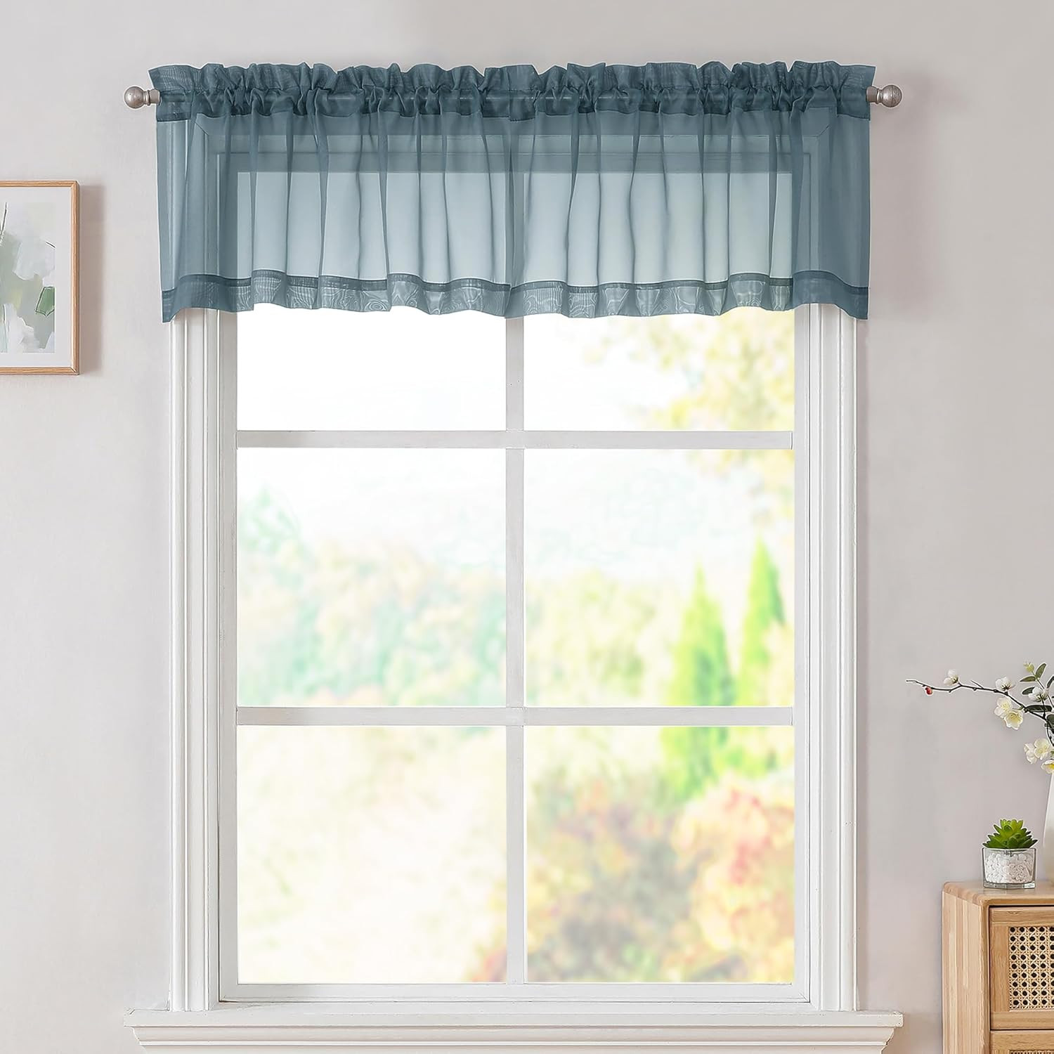 Dusty Blue Valances 14 Inches Long for Living Room Pocket 2 Panel Light Filterin