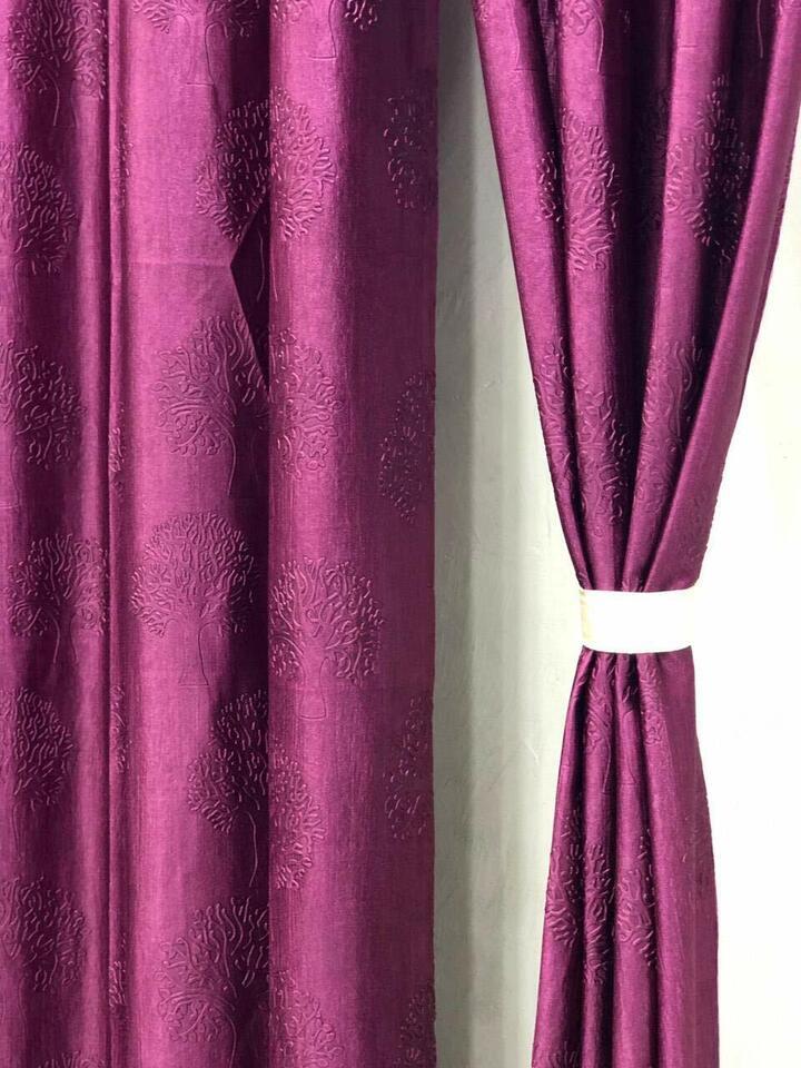 2 Piece Purple Tree Punching Crush Eyelet Window Door Curtains Set 5 7 9 Feet
