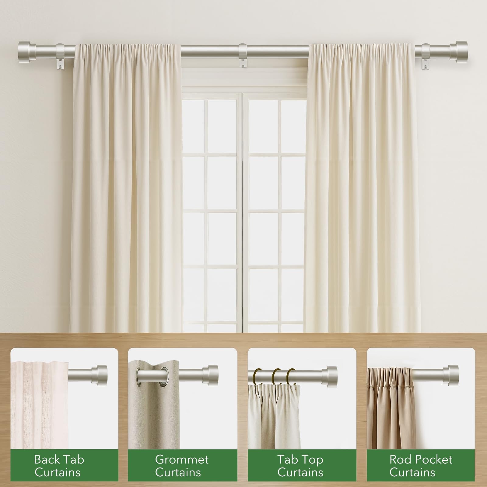 Time Forest Curtain Rods for Windows 48 to 84, 1 32″ 90″, Brushed Nickel