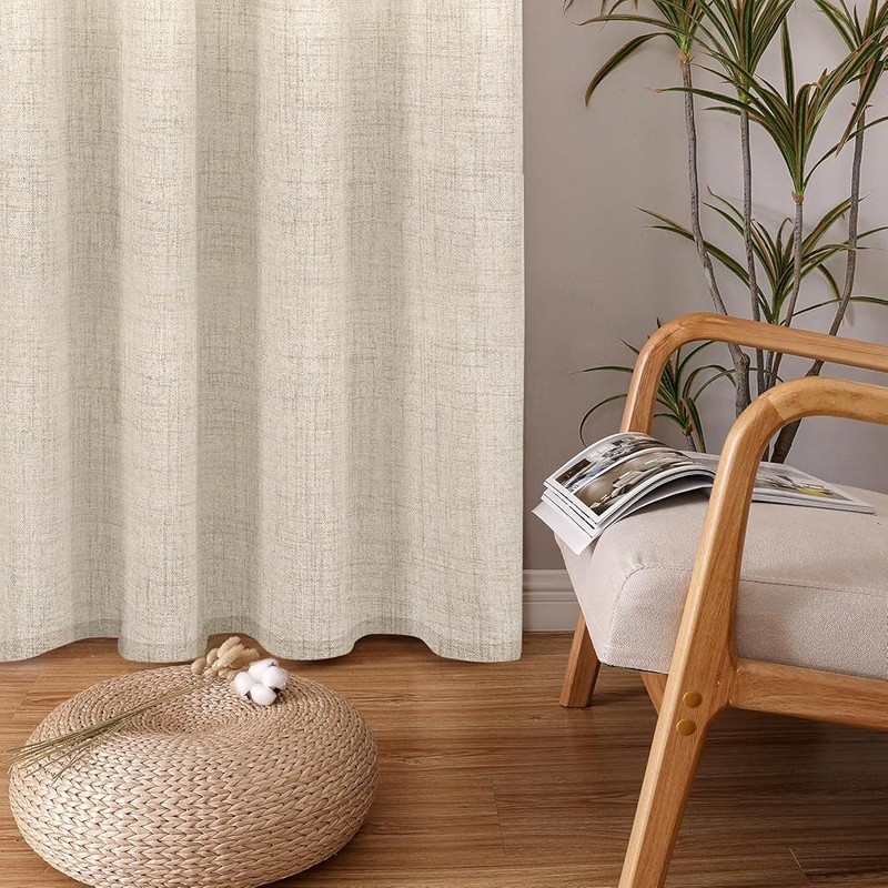 Faux Linen Light Filtering Curtains Panels Adjustable Hanging Privacy Decor US