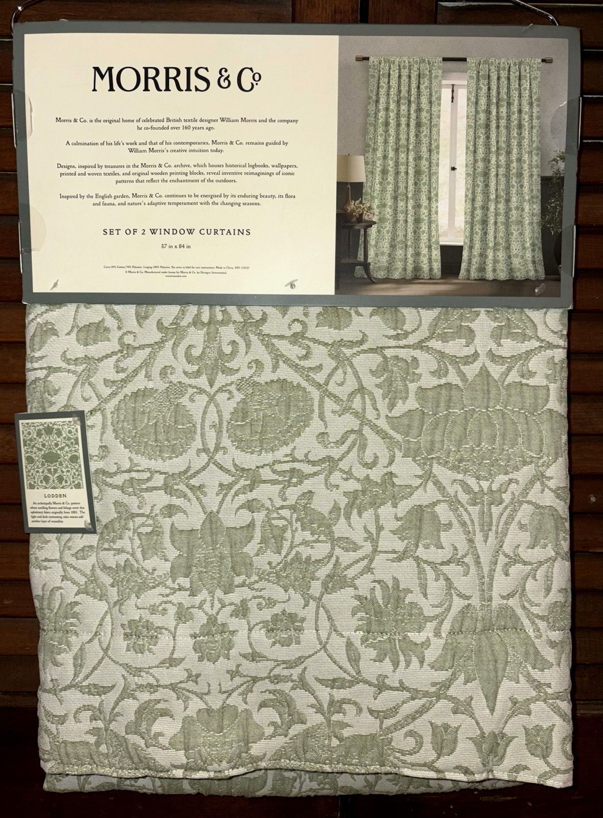 Morris & Co Lodden Sage Green Floral 2 Window Panels Curtains 37″x 84″ (1 pair)