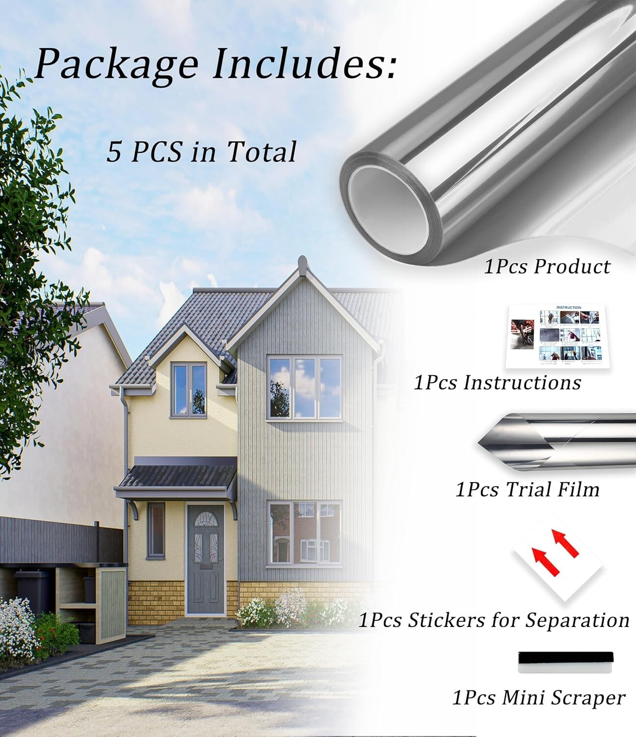 3 Pack Privacy Window Film 23.6″x78.7″ OneWay Reflective Window Tint UV Blackout