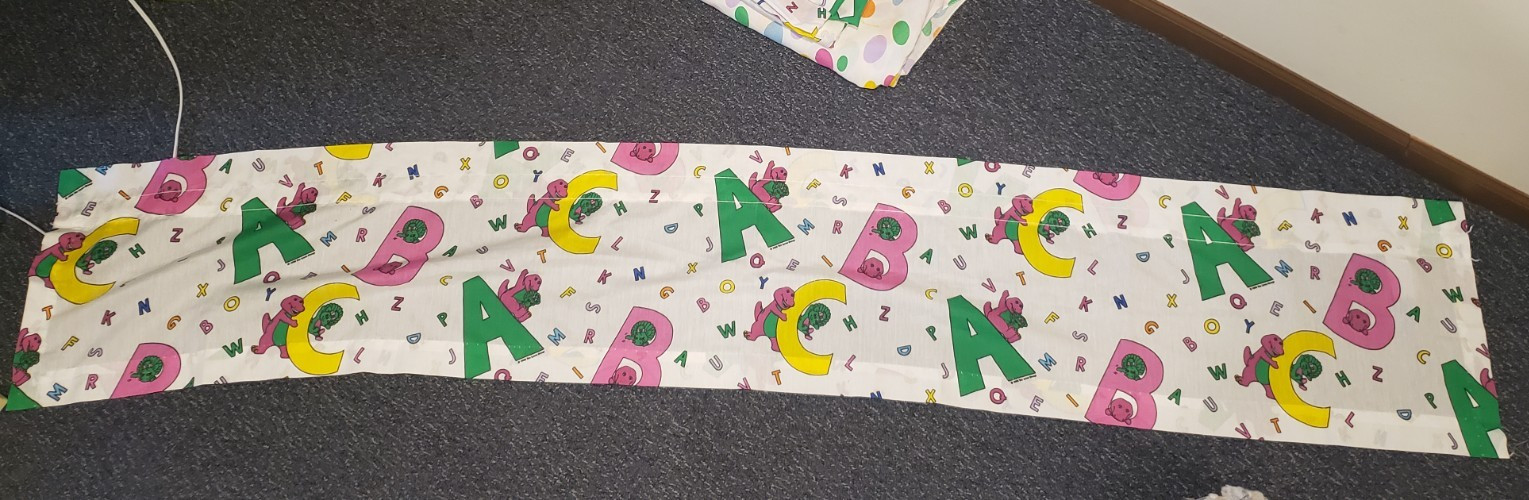 Vintage 1992 Barney Dinosaur Bed Sheets and 2 Curtains 1 Valances Rod Set