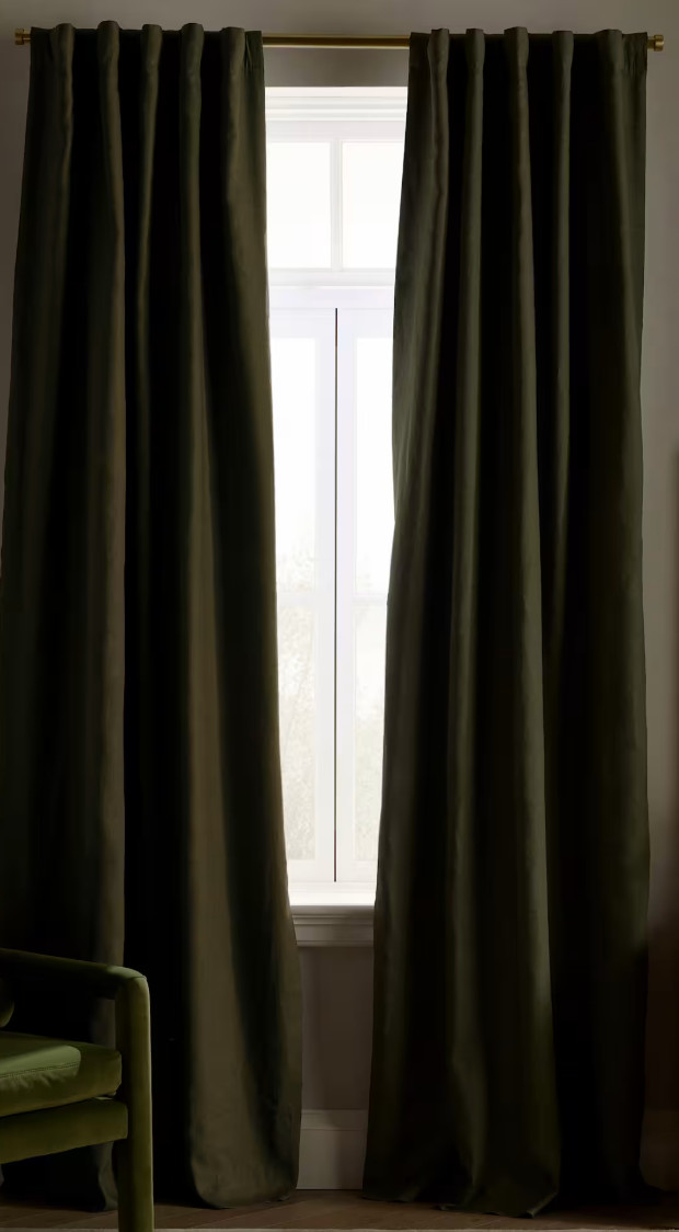 TITLE Quince European Linen True Blackout Curtain Panel Hunter Green 48×84 Rod