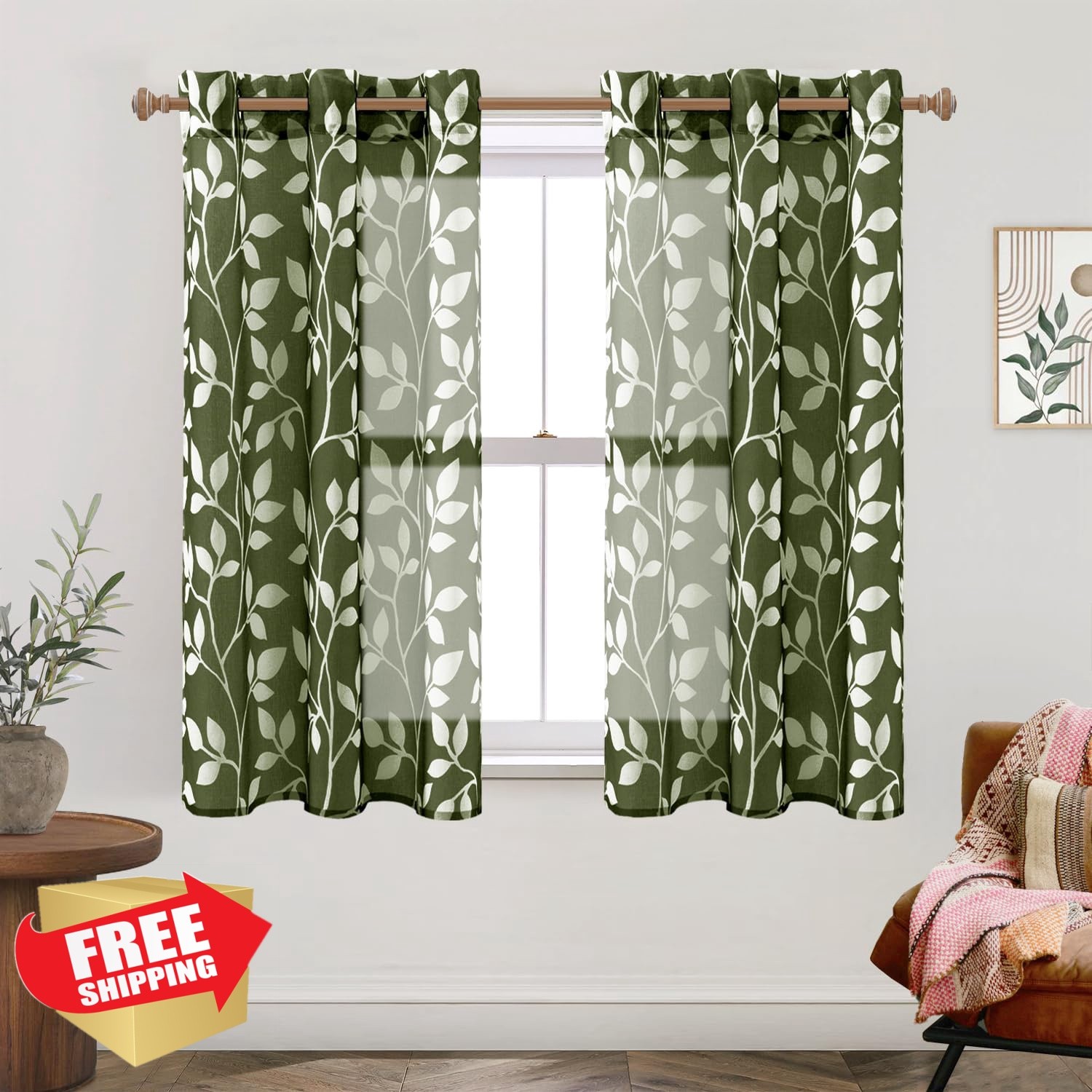 XTMYI Olive Green Curtains 42″W x 63″L 2 Panels