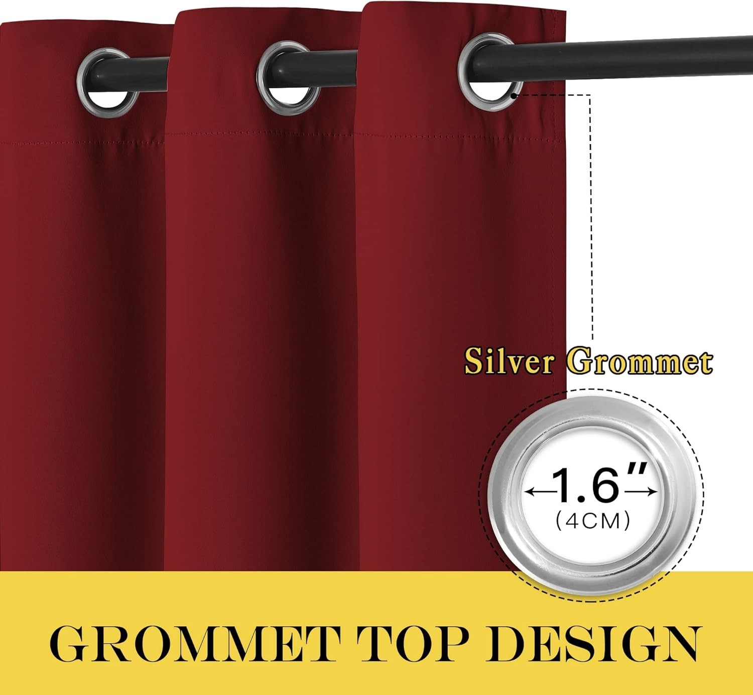 Extra Long Blackout Drape – 52-inch by 108-inch, Burgundy Red, Sold as 1 Pane…