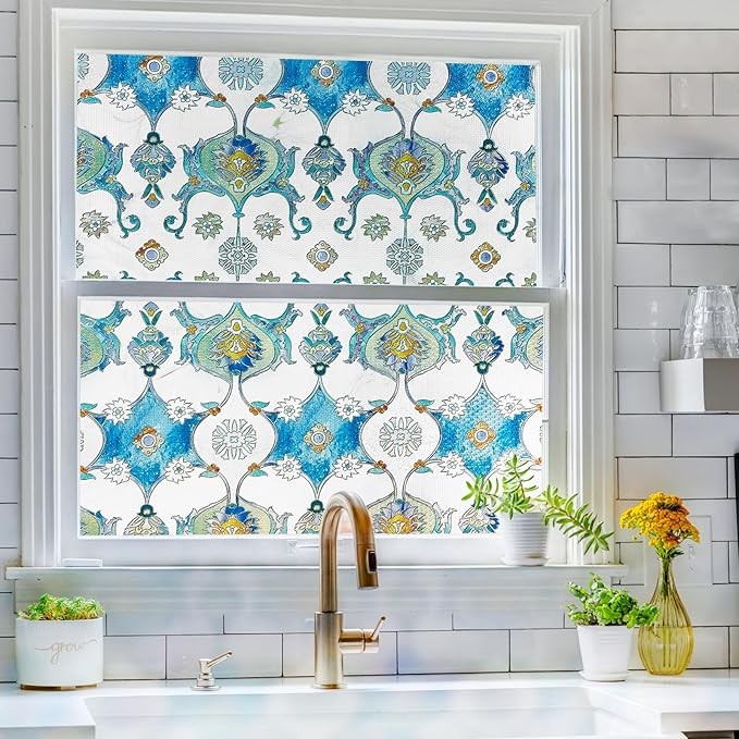 Privacy Film Static Cling Stained Glass Window Film Decorative 17.7×39.4 Inch