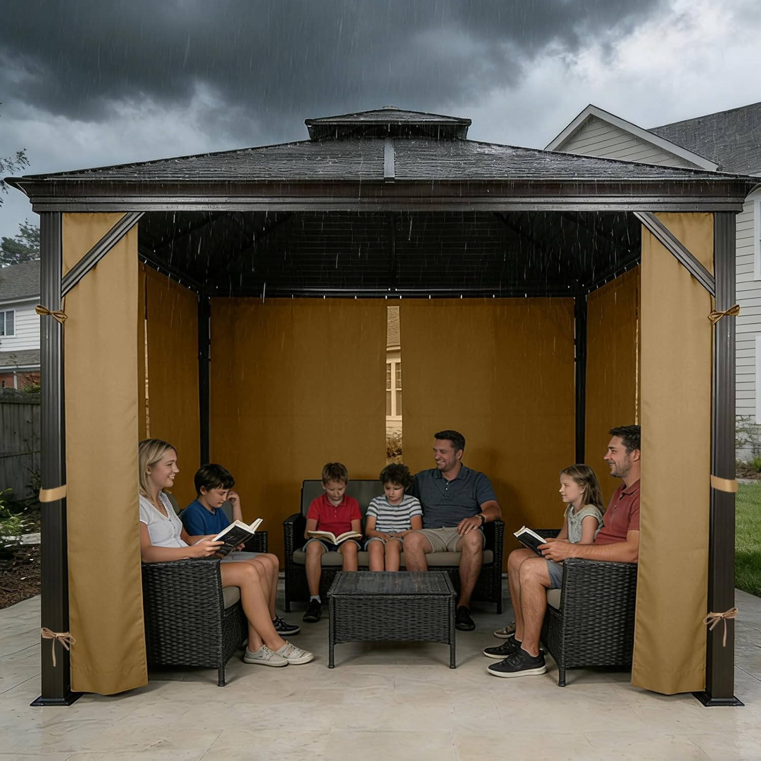 Khaki Waterproof Gazebo Privacy Curtains – 4 Zippered Sidewalls 10′ x 12