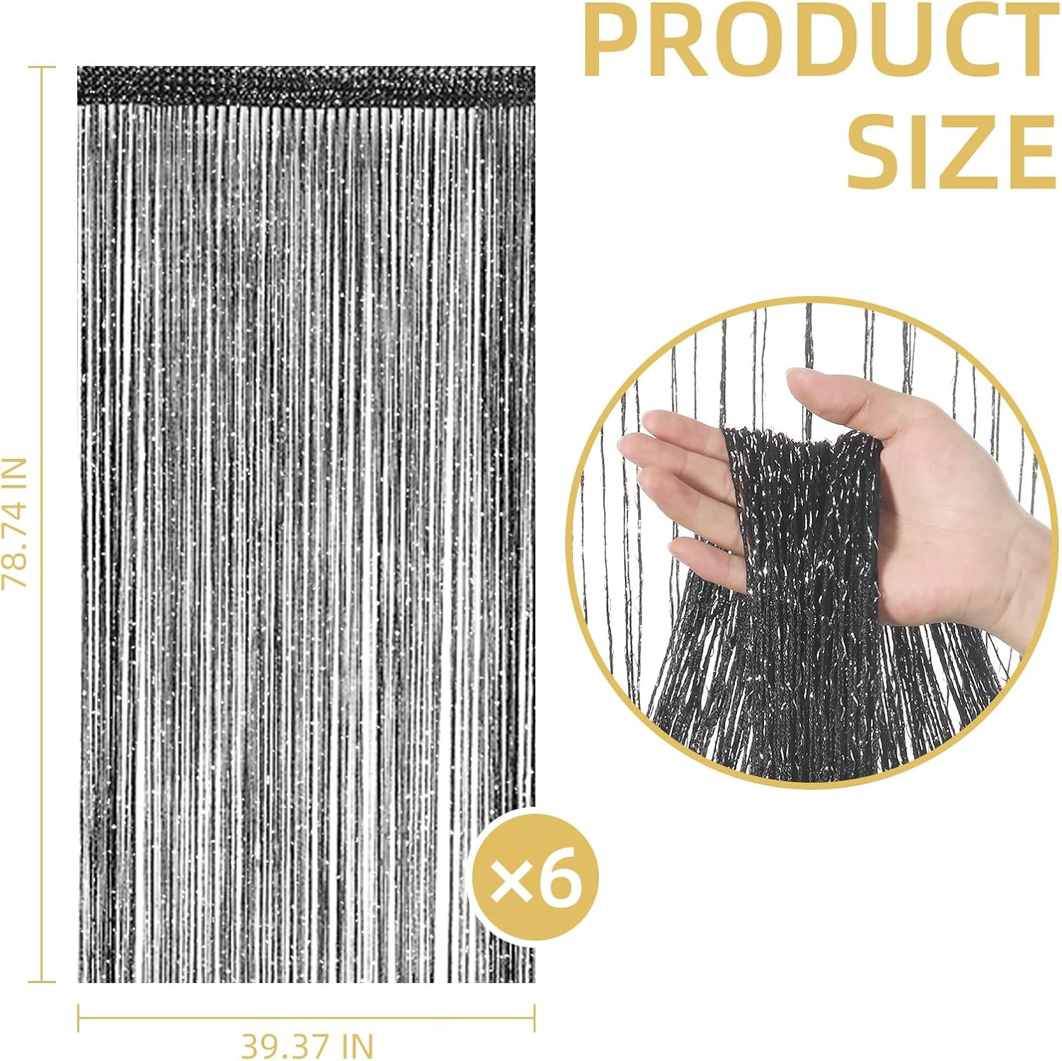 6 Pack Black Door String Curtains 39” X 79” Decorative Doorway Bead Curtains