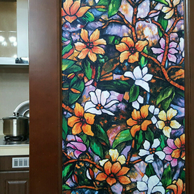 3D Flower Static Window Film Opaque Frosted Stained Glass Sticker Privacy Decor