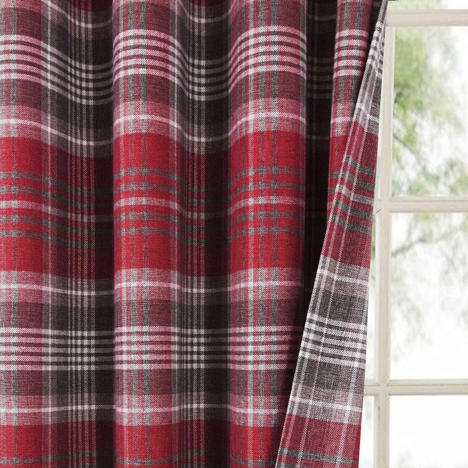 Red Plaid Curtains Grommet Highland Woolen Look Tartan Curtains for Bedroom L…
