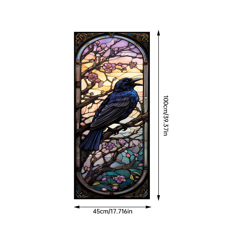 Retro Halloween Crow Flower Colorful Birds Window Glass Electrostatic Stickers