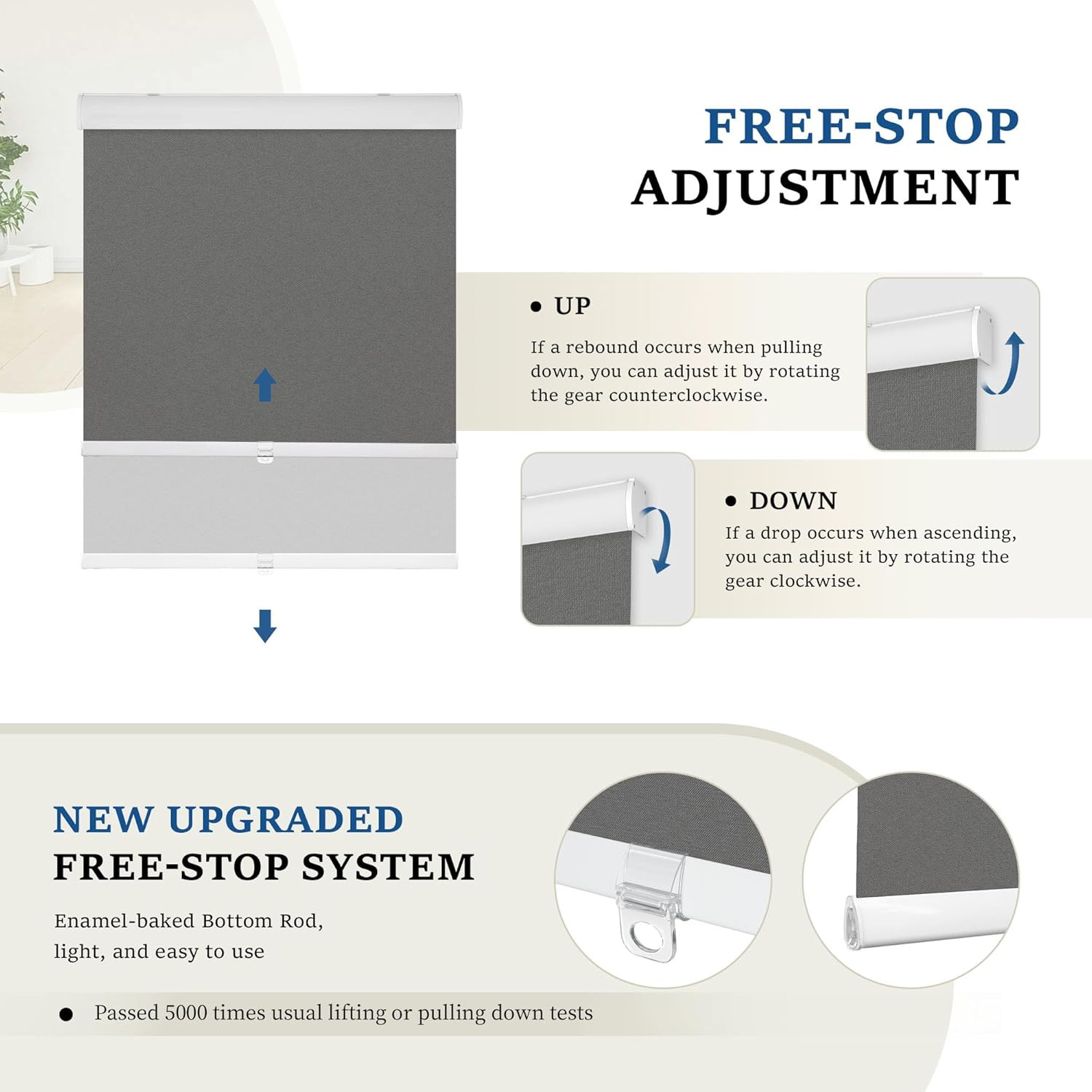 Cordless Blackout Roller Shades, Thermal Insulated, Grey 34″x72