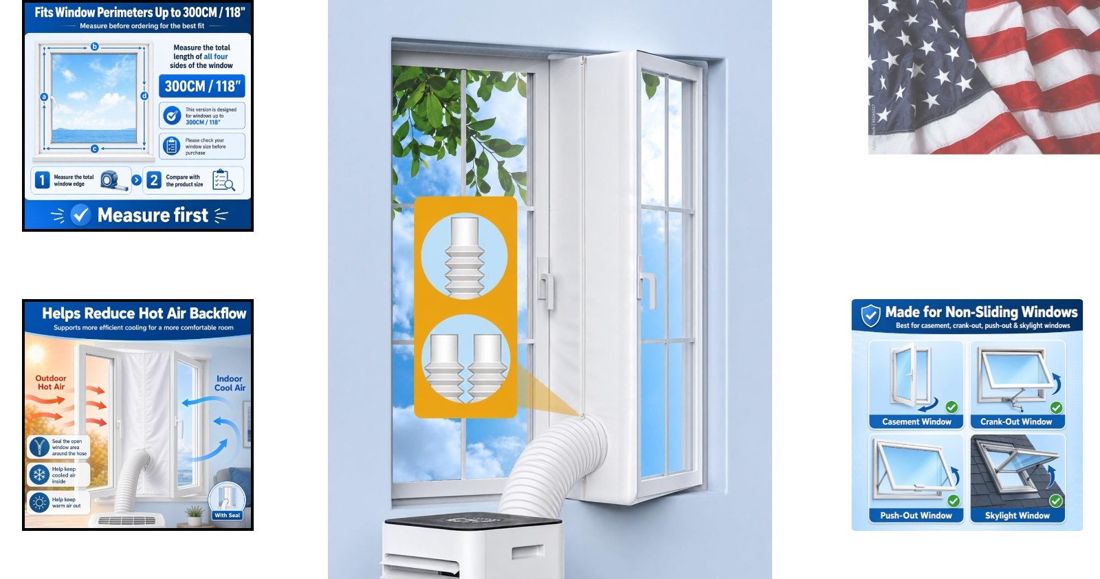 Portable AC Window Seal Kit for Casement & Crank Windows, 300CM/118″ No-Drill…