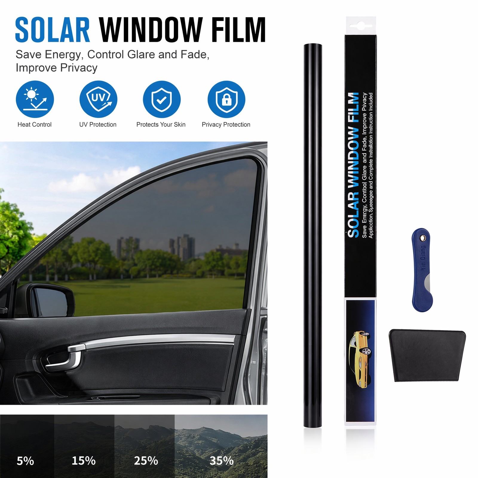 20ft Car Window Tint Film VLT 5% 15% 25% 35% For RV Truck Side Rear Windshield