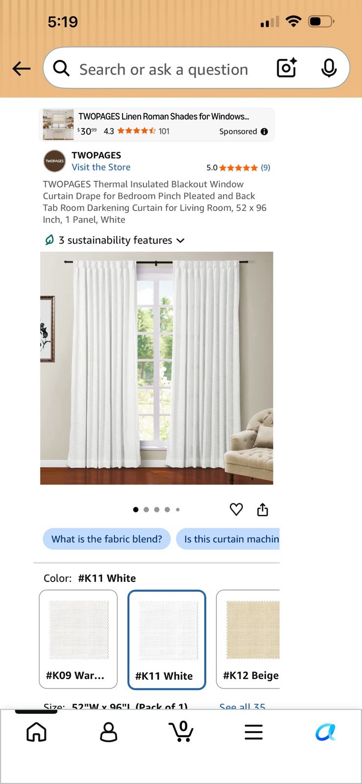 Two Pages 52W X 96L Thermal Insulated Blackout Curtains Pinch Pleated & Back Tab