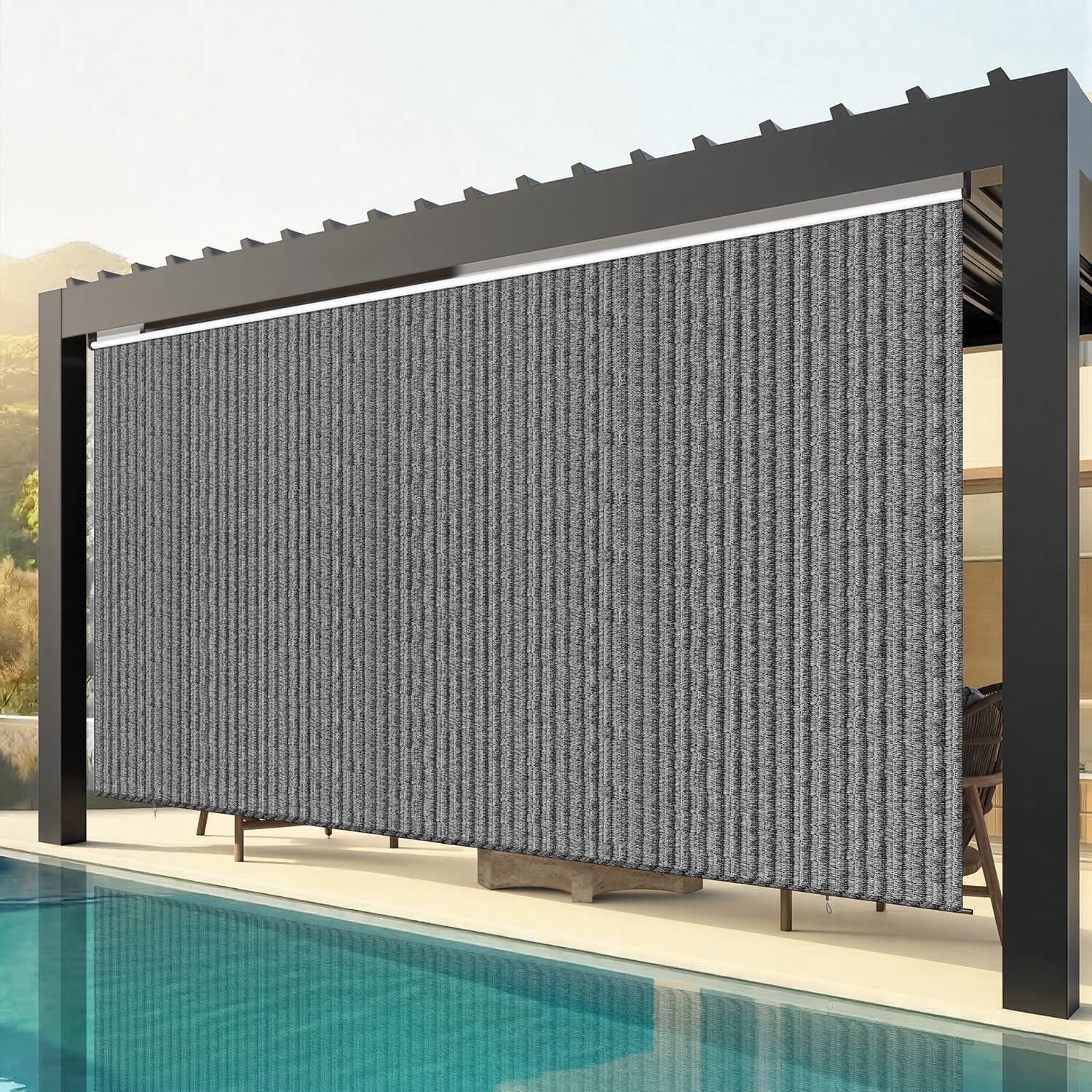 Outdoor Roller Shade 99% UV Protection HDPE Fabric Cordless Privacy Screen Patio