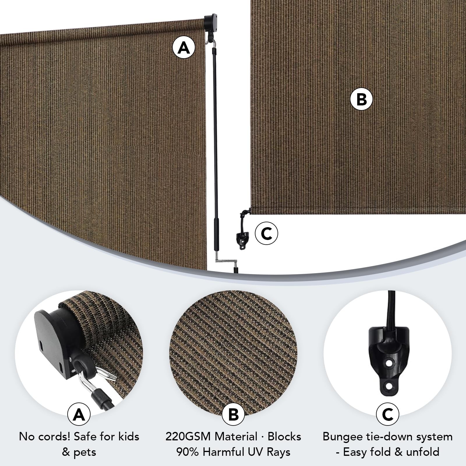 KANAGAWA 8′ x 6′ Mocha Outdoor Roller Shade for Patio