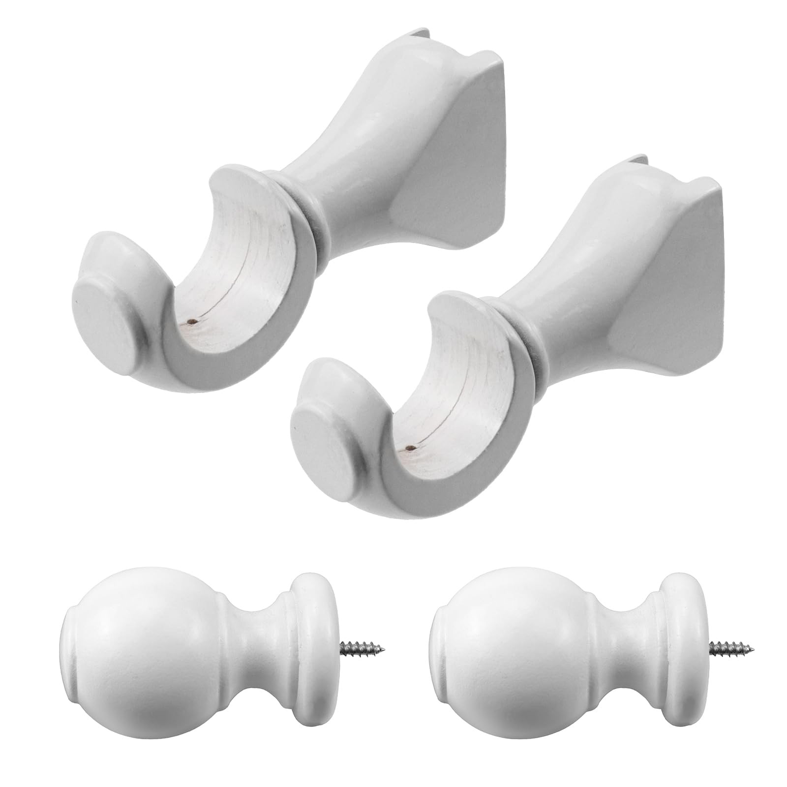2Pcs Finials for Curtain Rods and 2Pcs Wood Curtain Rod BracketsWood Curtain …