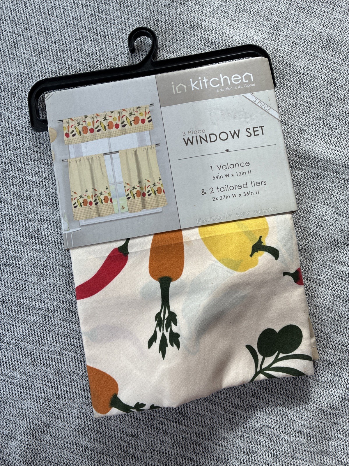IN Kitchen Brand Veggie Harvest 3- Piece Window Set-Valance & 2 Tailored Panels