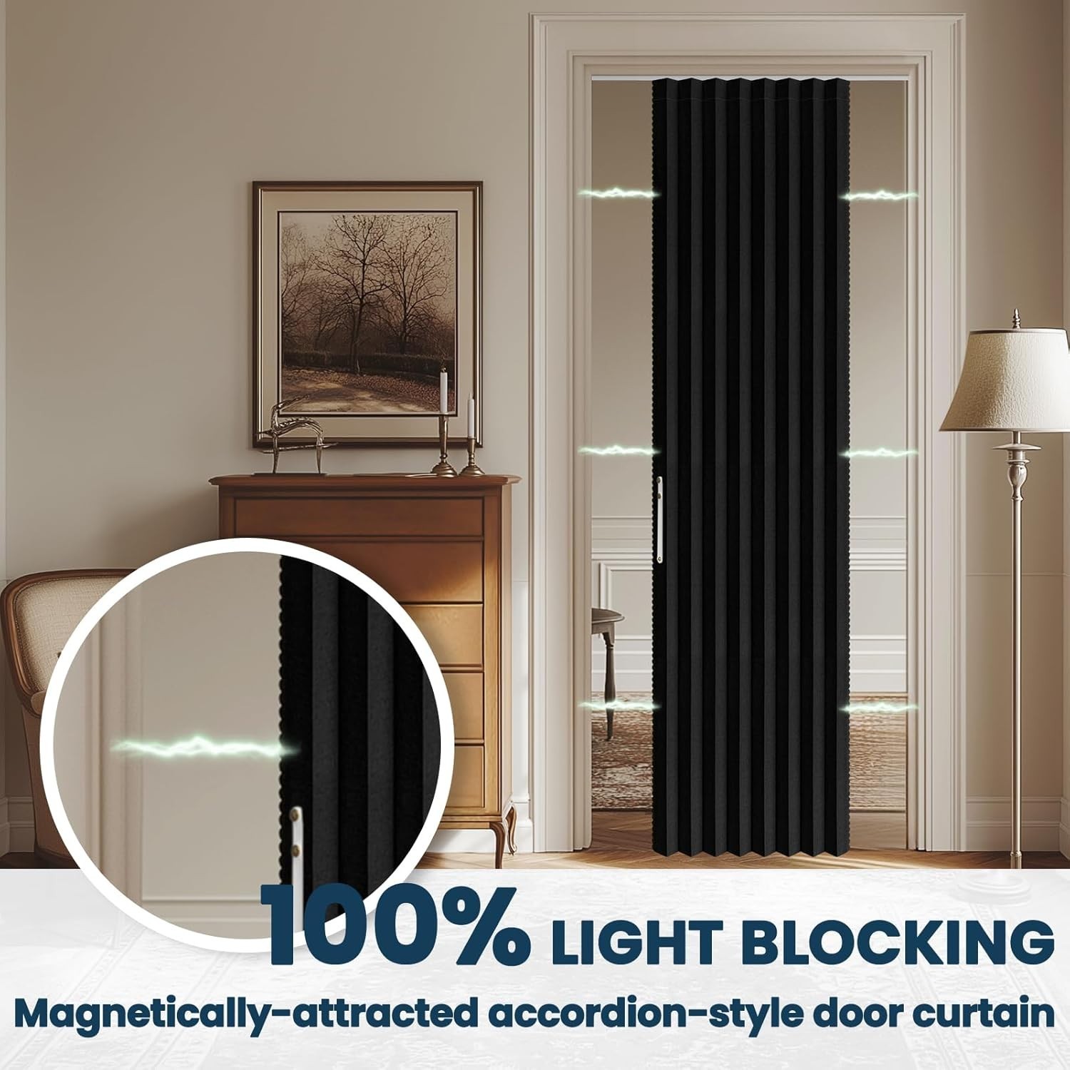 Versatile Black 100% Blackout Door Curtain, 43”W x 79”L – DIY Installation Kit