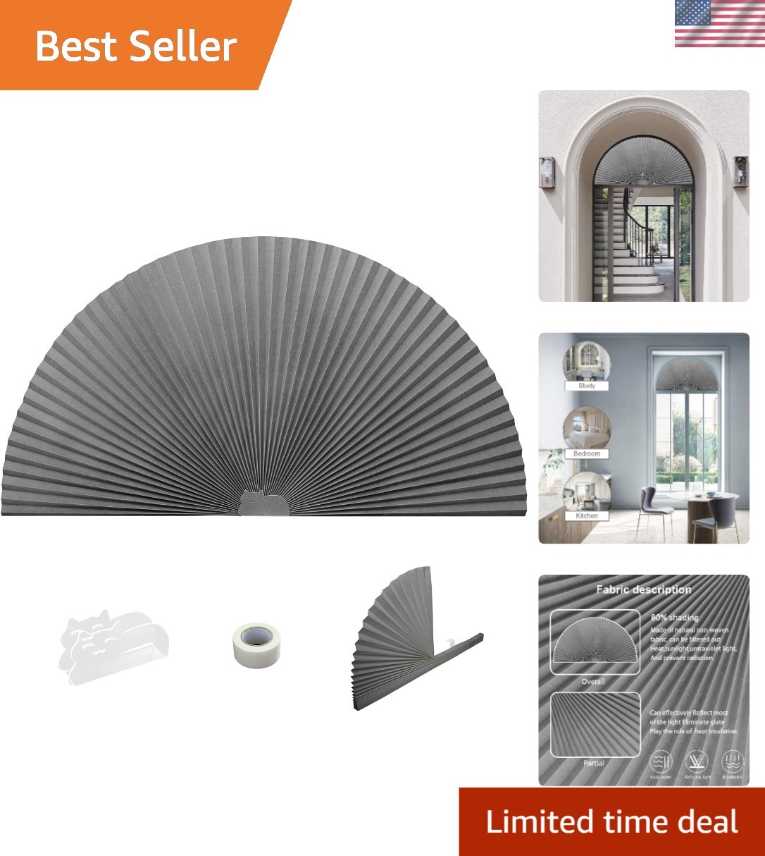 72″L x 36″W Arch Window Blackout Shades – Easy Install & UV Protection