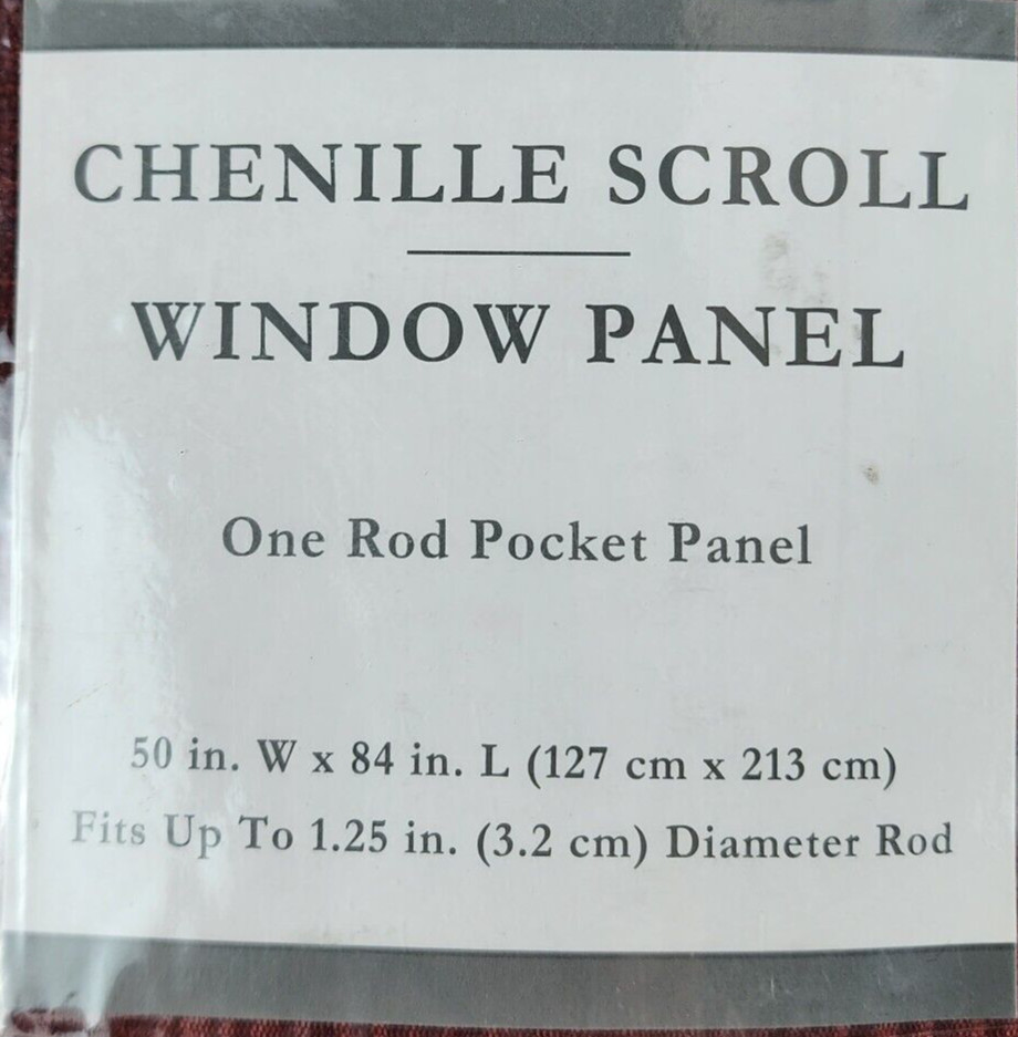 Chenille Scroll Window Panel One Rod Pocket Panel 50″ W x 84″ L