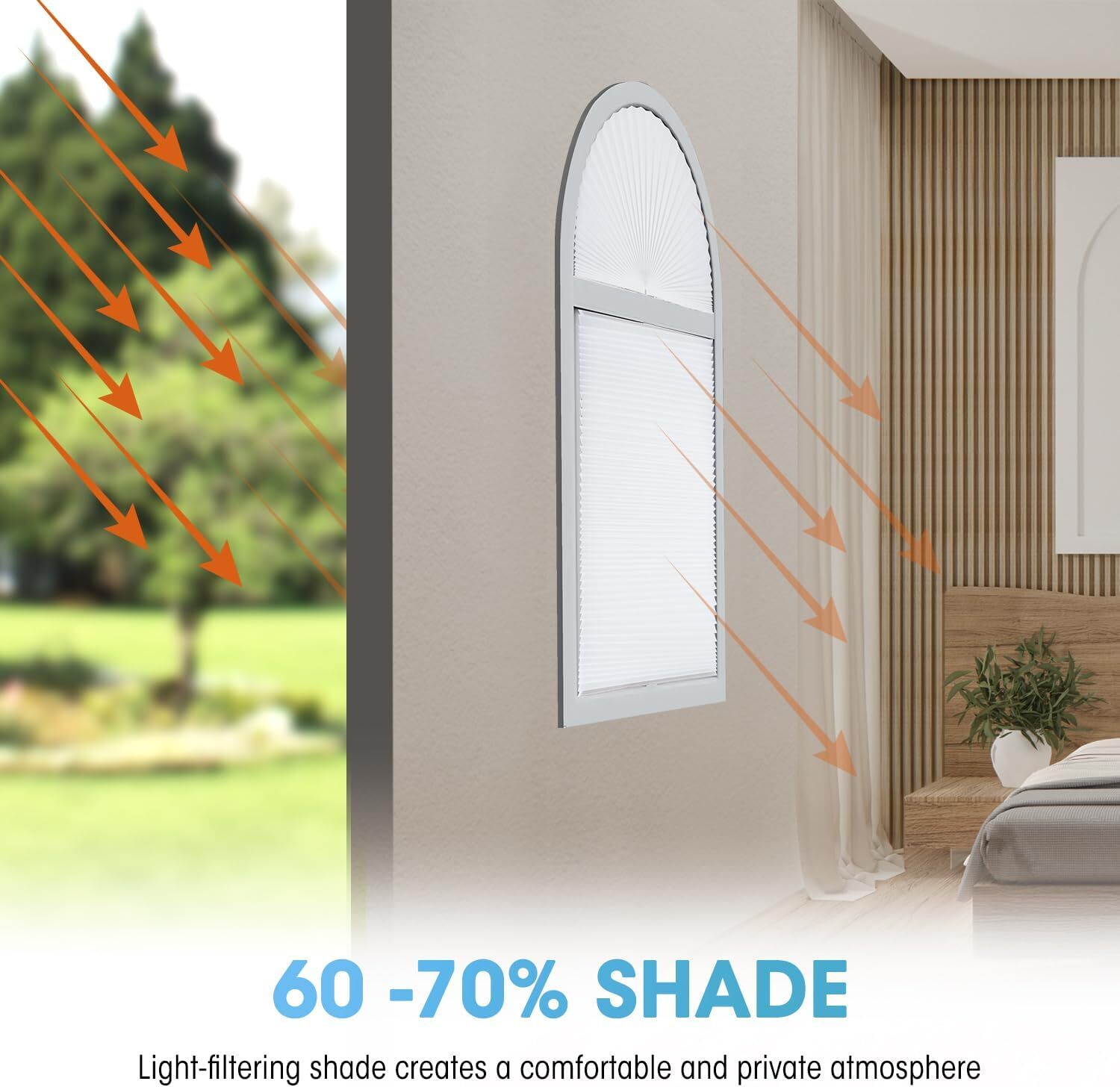 Arch Window Light Filtering Pleated Shade Blinds For Semicircle Arch Window 60%7