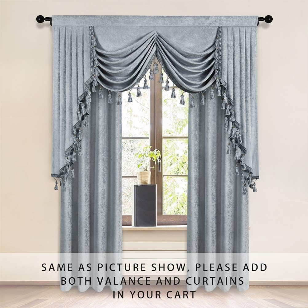 Silver Grey Chenille Waterfall Valance Curtain for Living Room & Bedroom