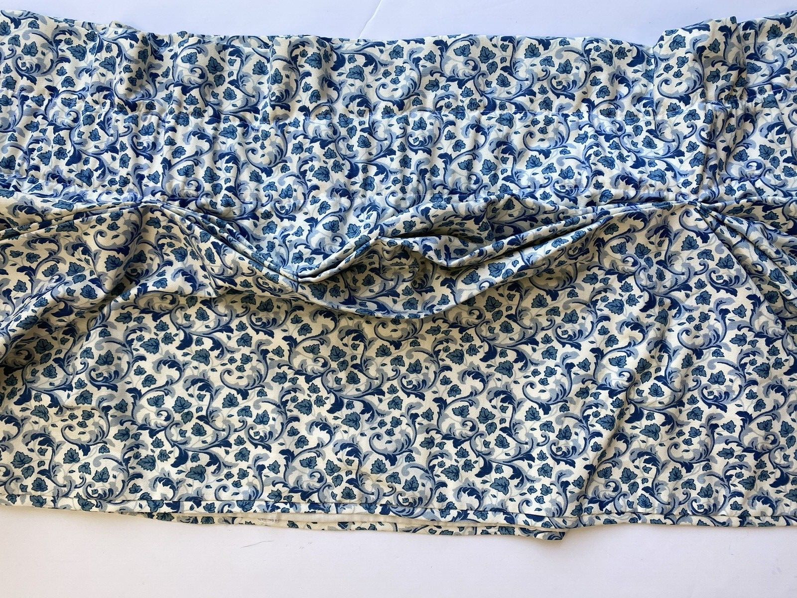 2 Waverly AMANDA Curtain Valance Set 17×80 Blue White Leaves Scroll Pleated