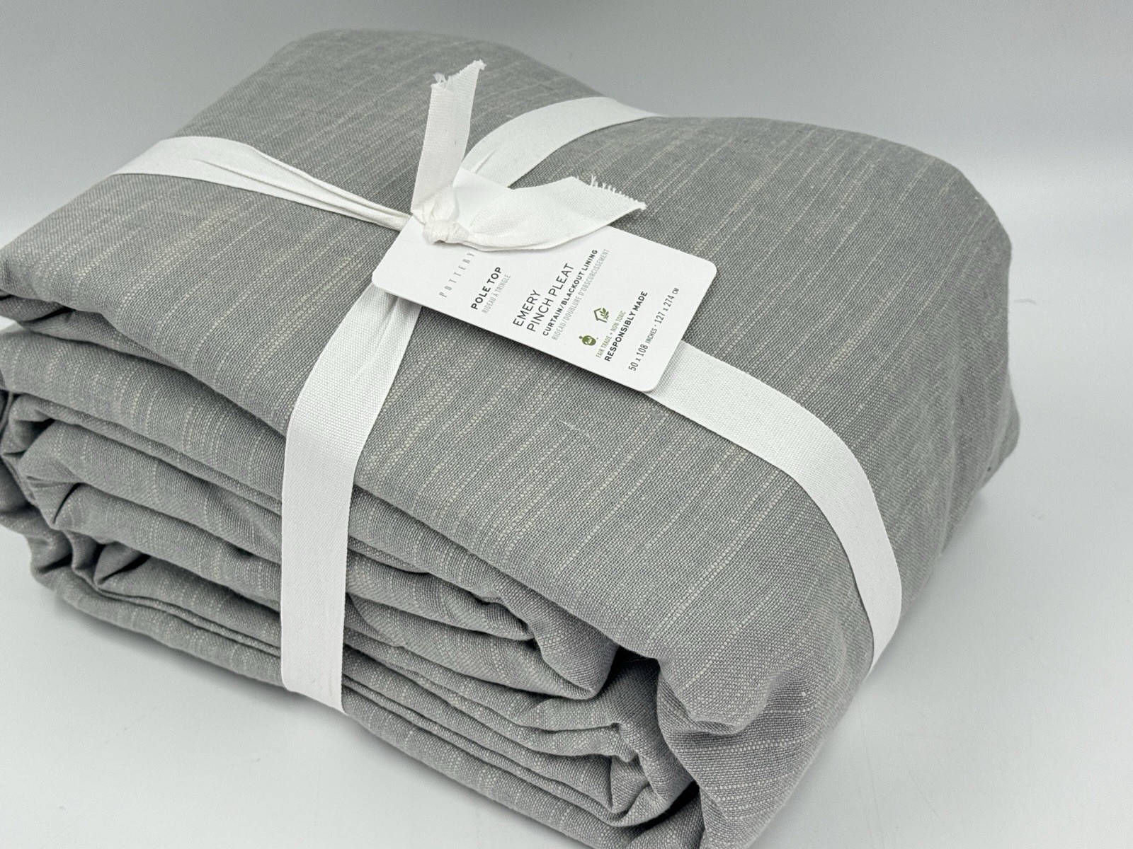 NWT Pottery Barn PINCH PLEAT Emery Linen Curtain 50×108, Blackout Mineral Blue