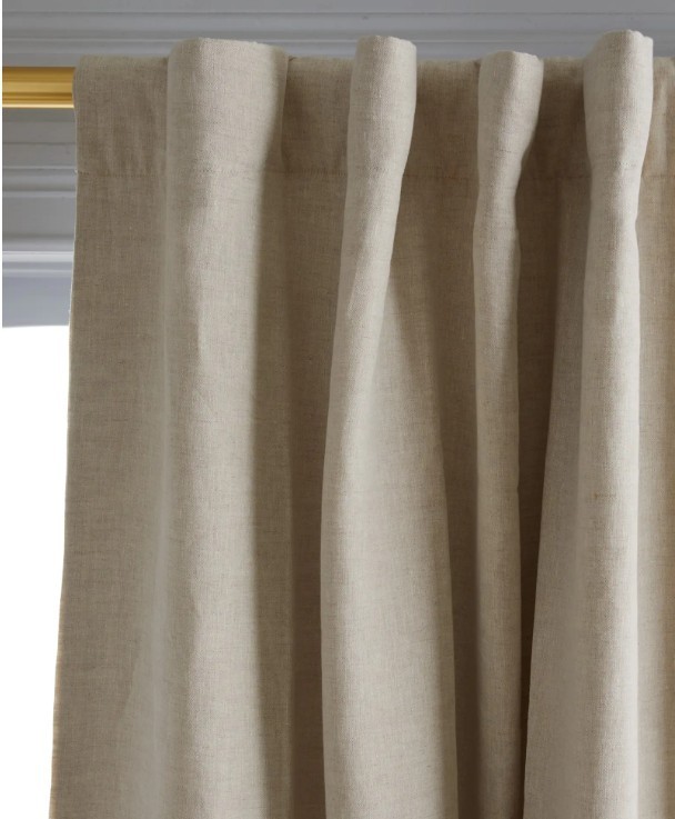 NWT QUINCE BLACKOUT EUROPEAN LINEN CURTAIN PANEL SET FLAX (2) 48 X 84 L $184