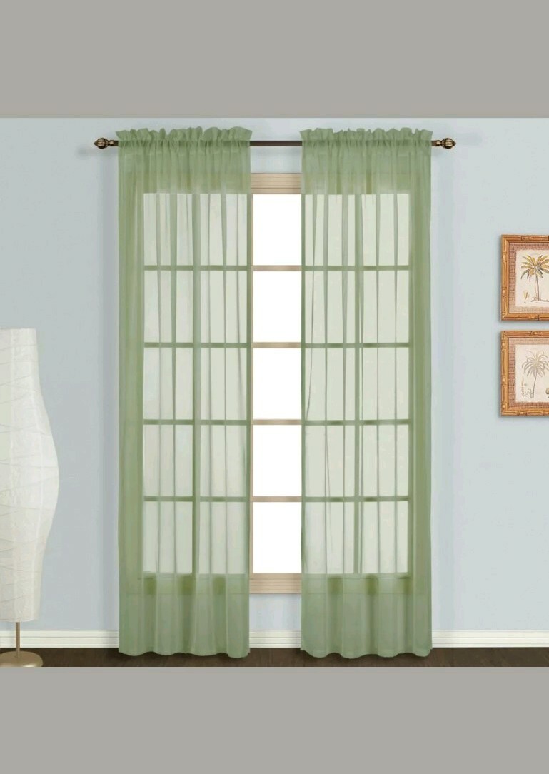 United Curtain Monte Carlo Voile Curtain Panel Pair, Sage, 59W x 84L inch