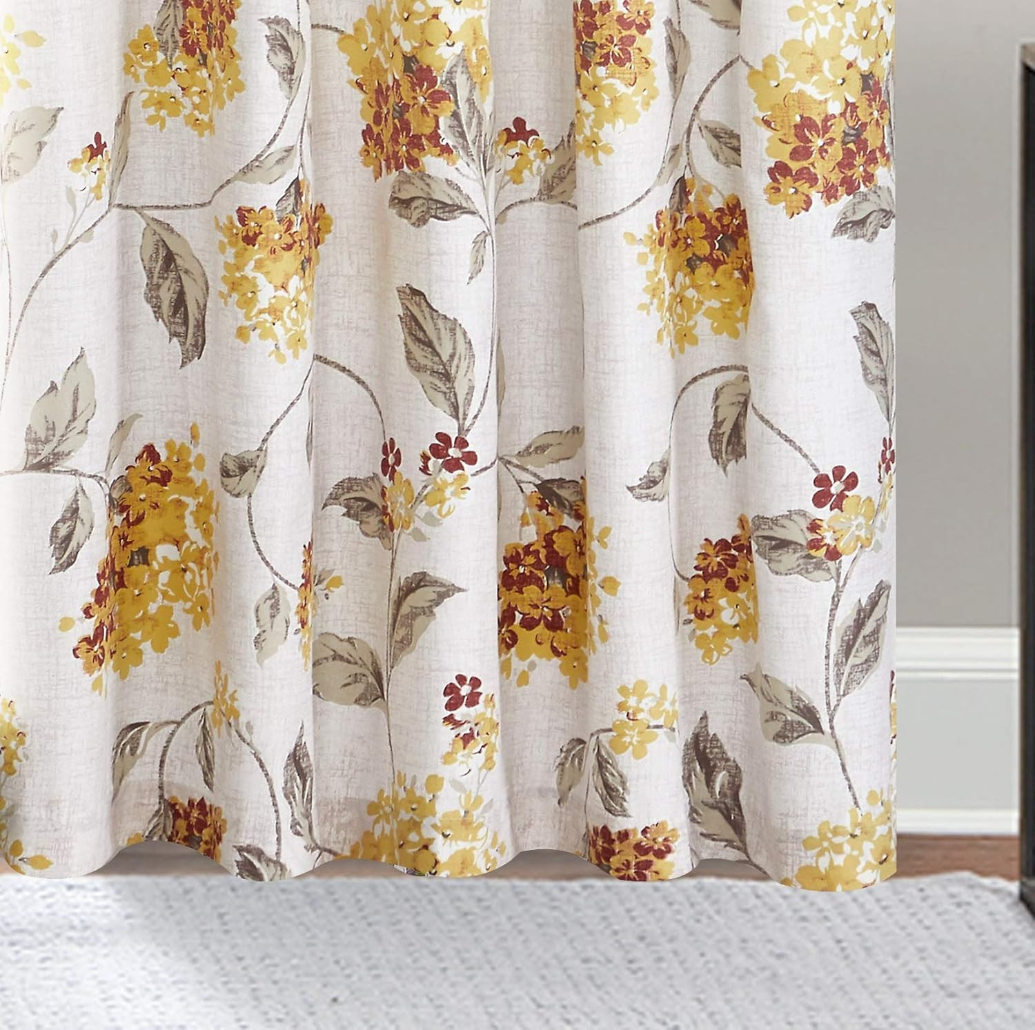 Modern Floral Warwick Window Curtain Panel, 50X95, Yellow