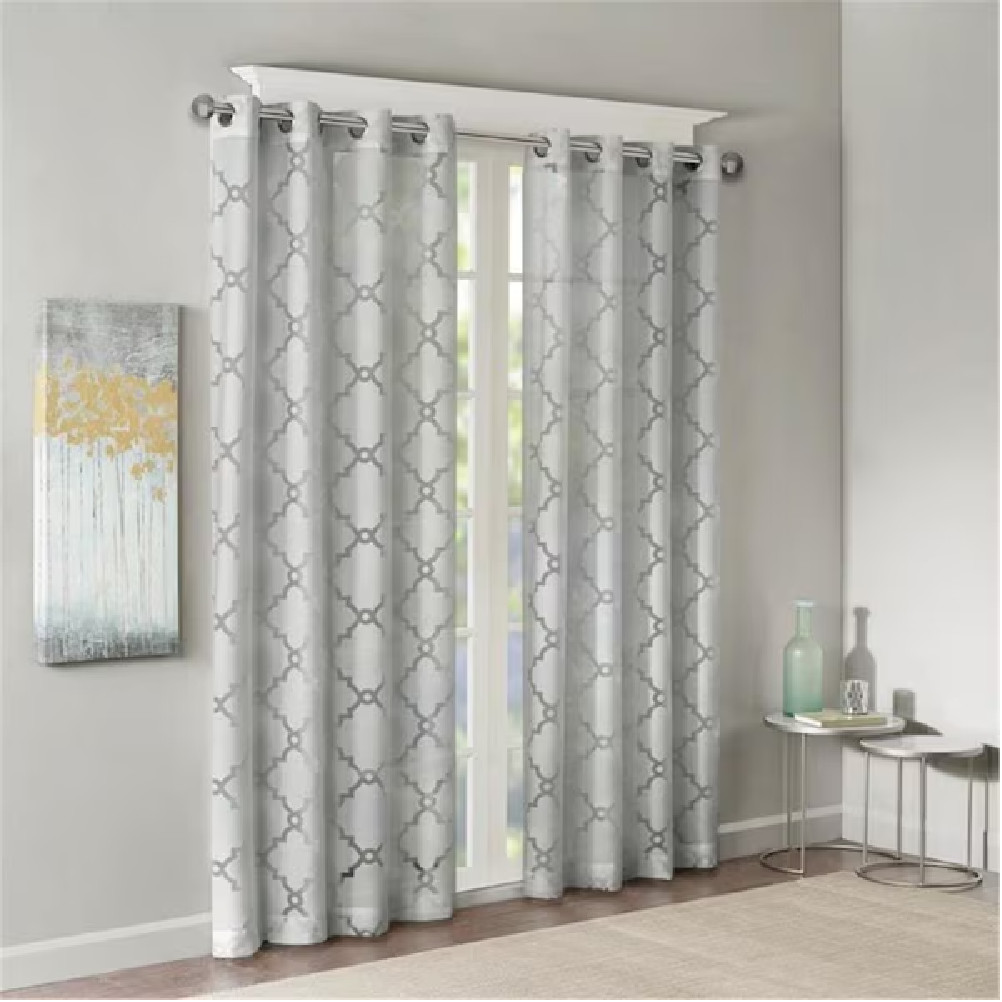 4 Madison Park Eden Fretwork Burnout Sheer Curtain Panel 50″x95 ” color Gray