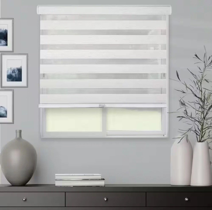 NEW Cordless Dual Layer Zebra Roller Window Blind Shade 20”W x 72” L WHITE