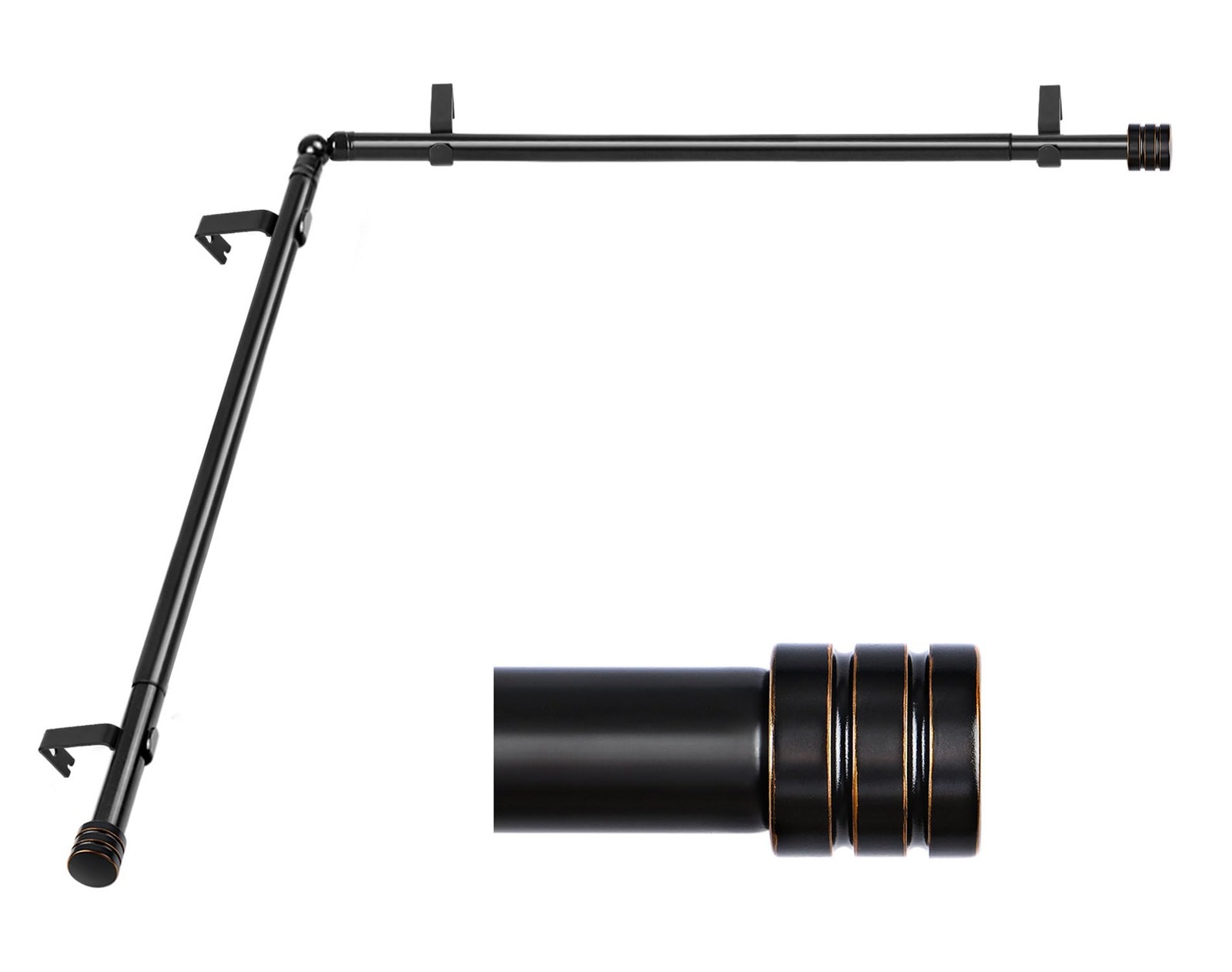 Corner Window Curtain Rods 36-72 Inches, 1″ Diameter, Black