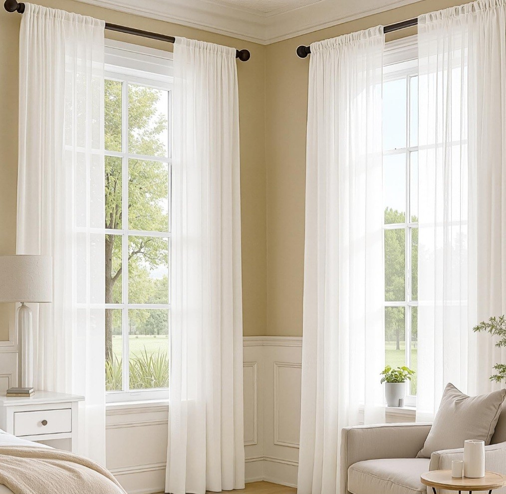 NIB 4 SHEER CURTAIN PANELS SET FOR THE PRICE OF 1 SET IN SOFT IVORY!! 42×84