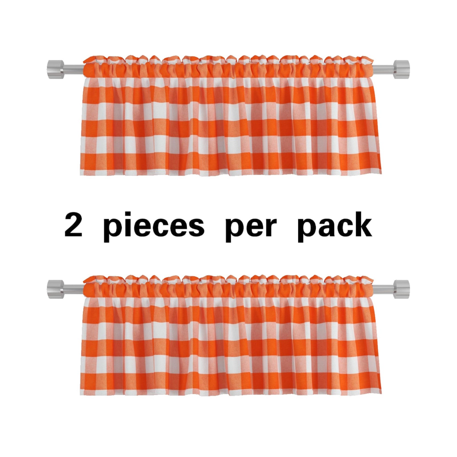 2 Pieces Valences Buffalo Check Kitchen Tier Curtains Classic Plaid Gingham F…