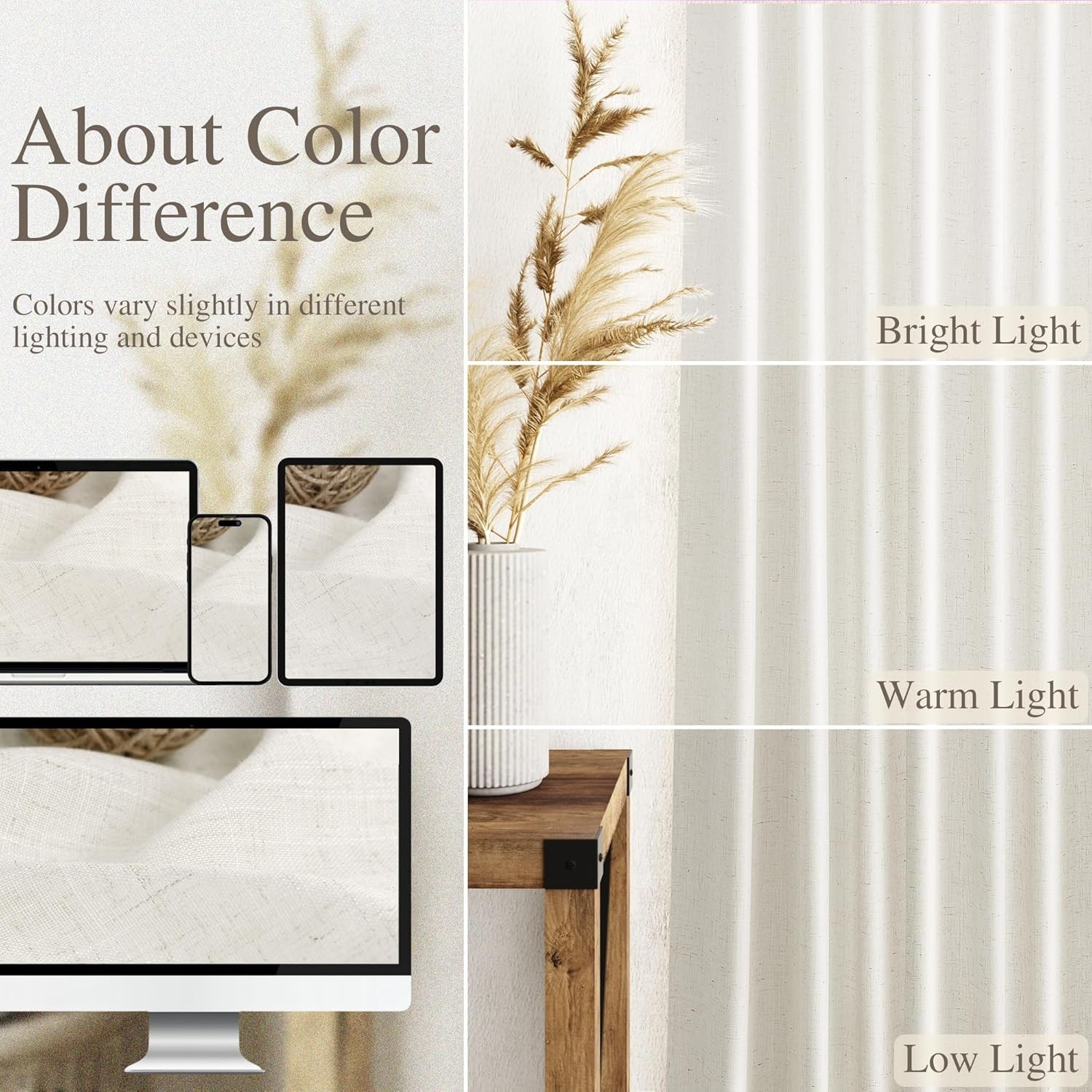 Classic Cream Linen 2-Piece Curtain Set 84” – Modern Rustic Window Drapes