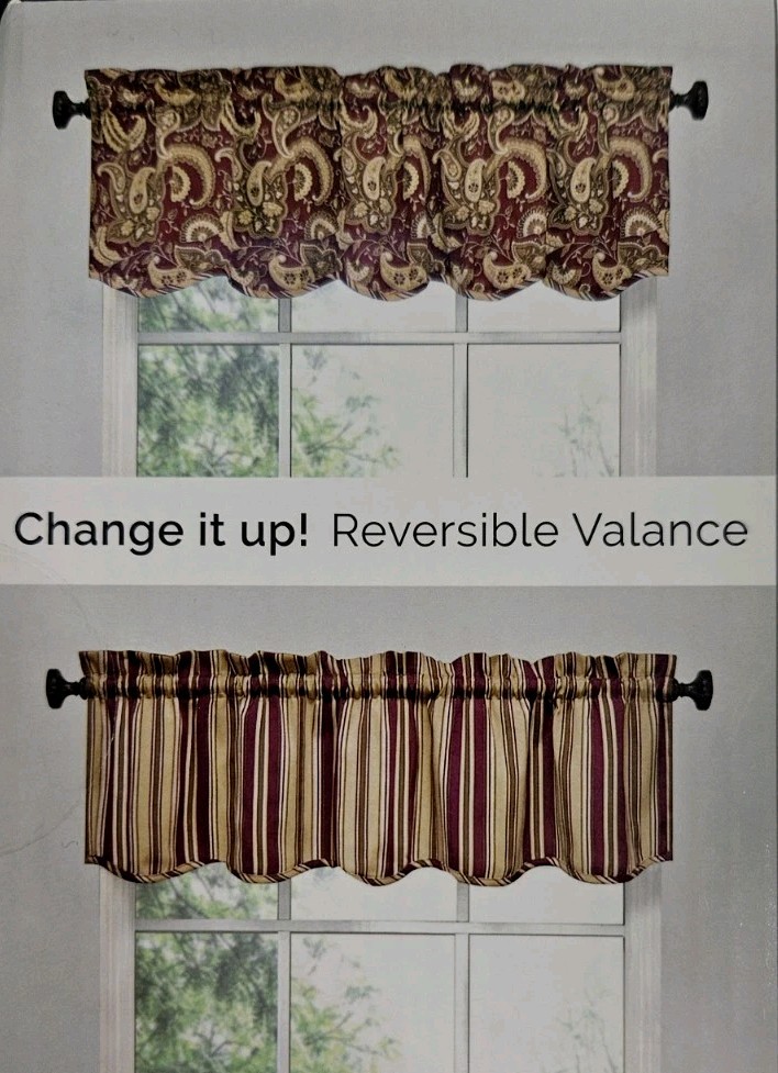 NEW Reversible Rod Pocket Window Curtain Valance-Drexel Burgundy 50″X 14″
