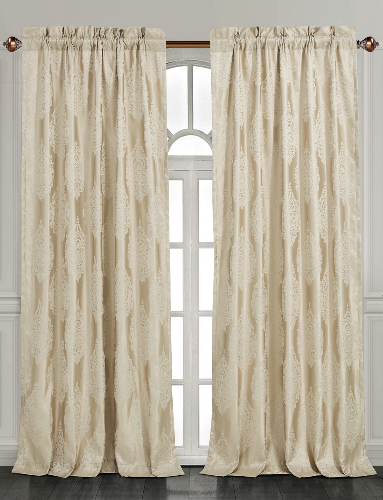 Sterling Creek Luxury Traditional Jacquard Medallion Window Curtain Panel Set