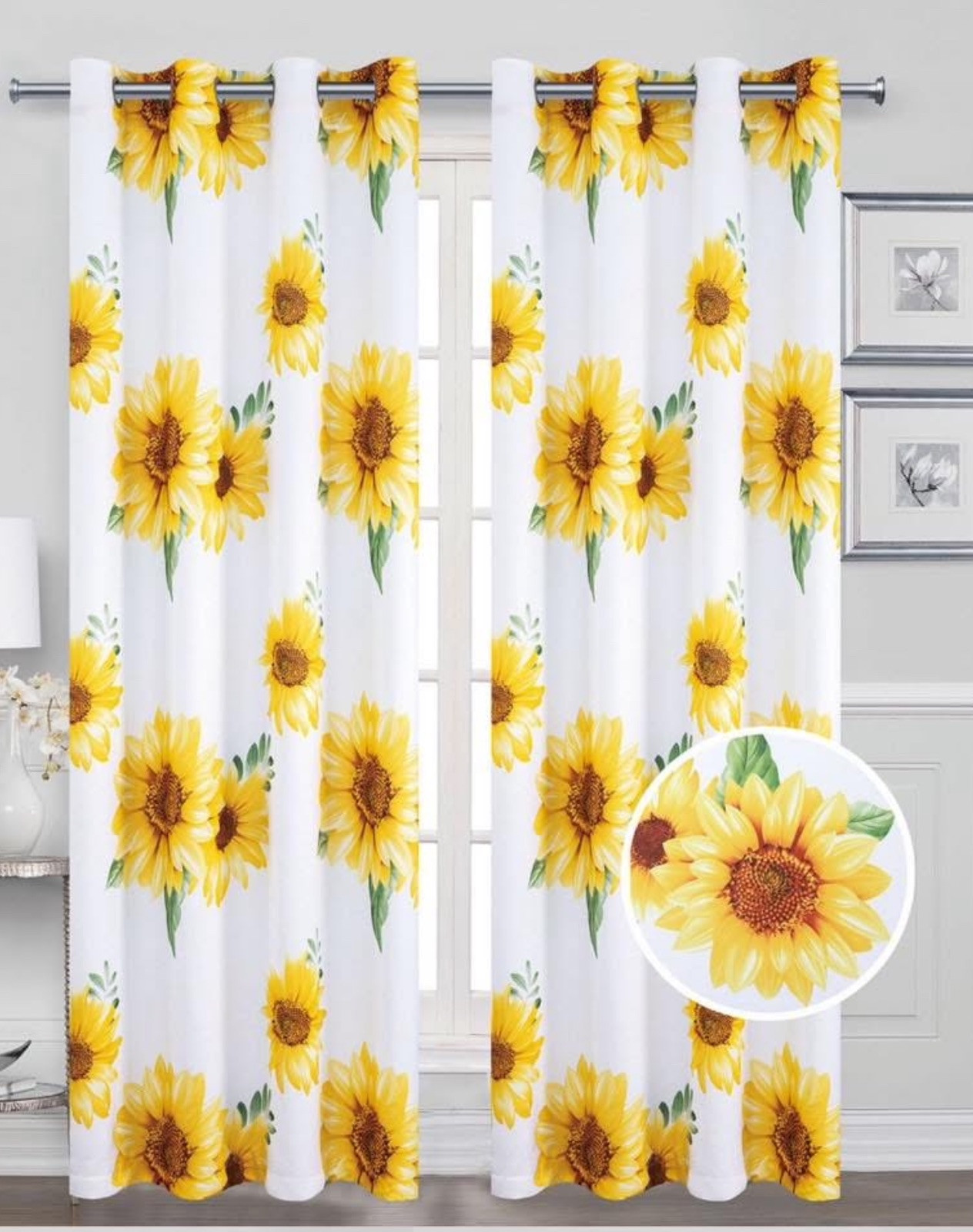 2PCS SUNFLOWER HEAVY SUADE SILK PANEL BLACKOUT GROMMET WINDOW CURTAIN 54″WX84″L