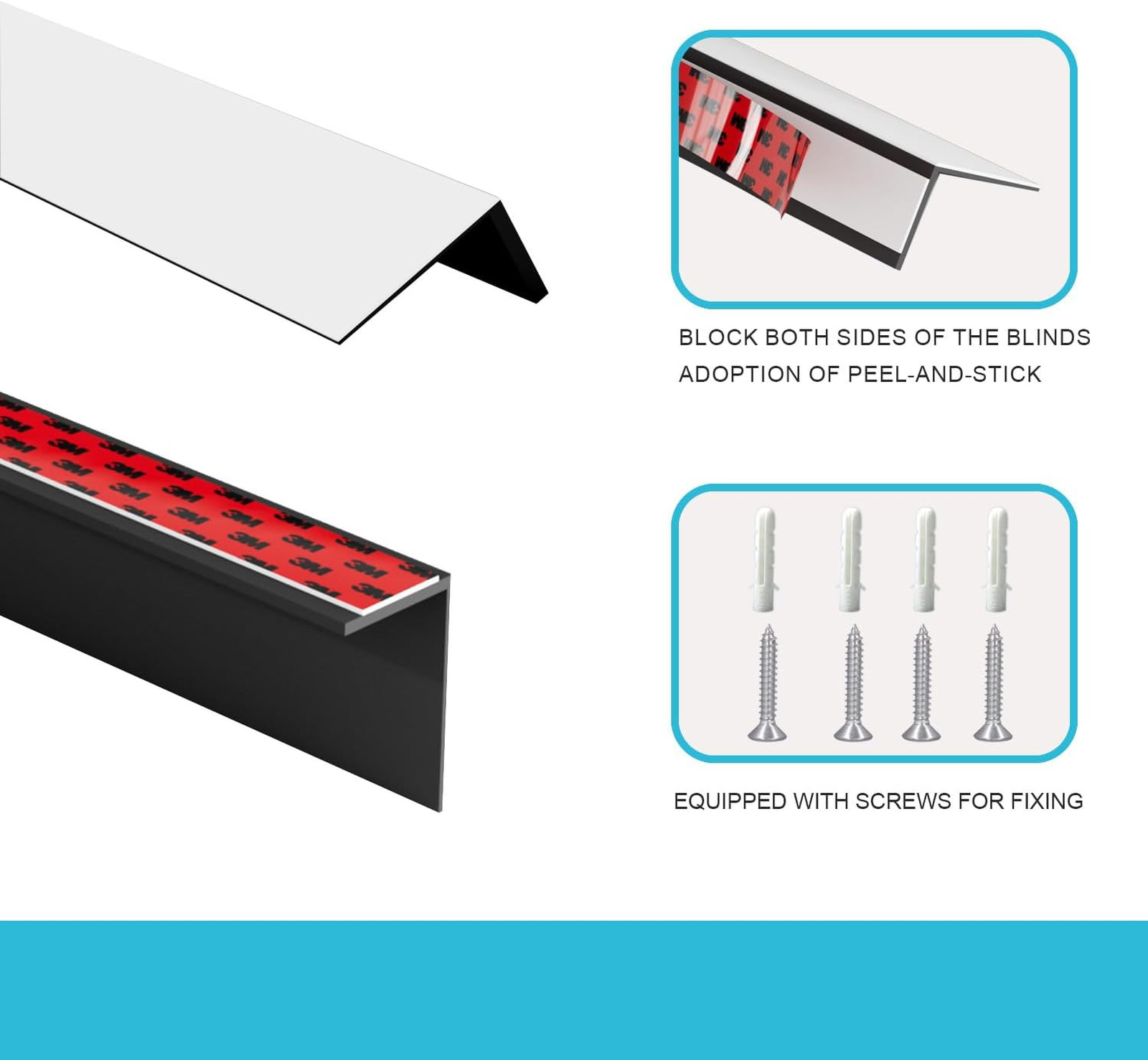 Light Blocking Strips for Window Shades and Blinds, Blackout Side Tracks, 2 Pcs